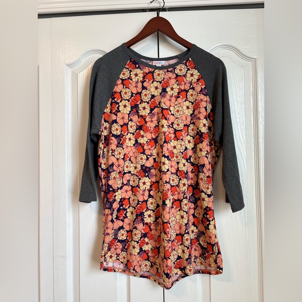 LuLaRoe Floral Long Sleeve Top - Gray and Orange
